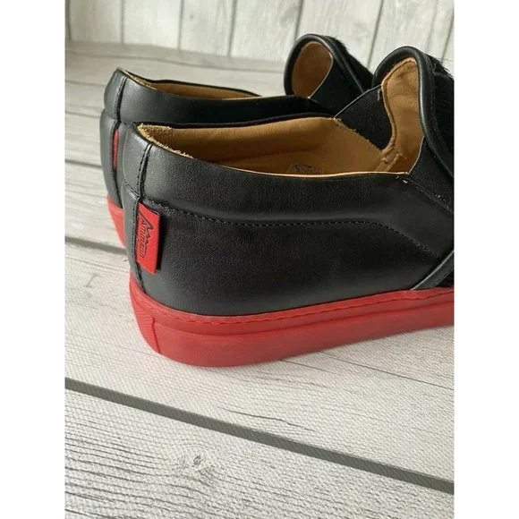 Ammann of Switzerland Mens Slip On Cowhide Loafers Black Red Shoes Sz 39 8.5